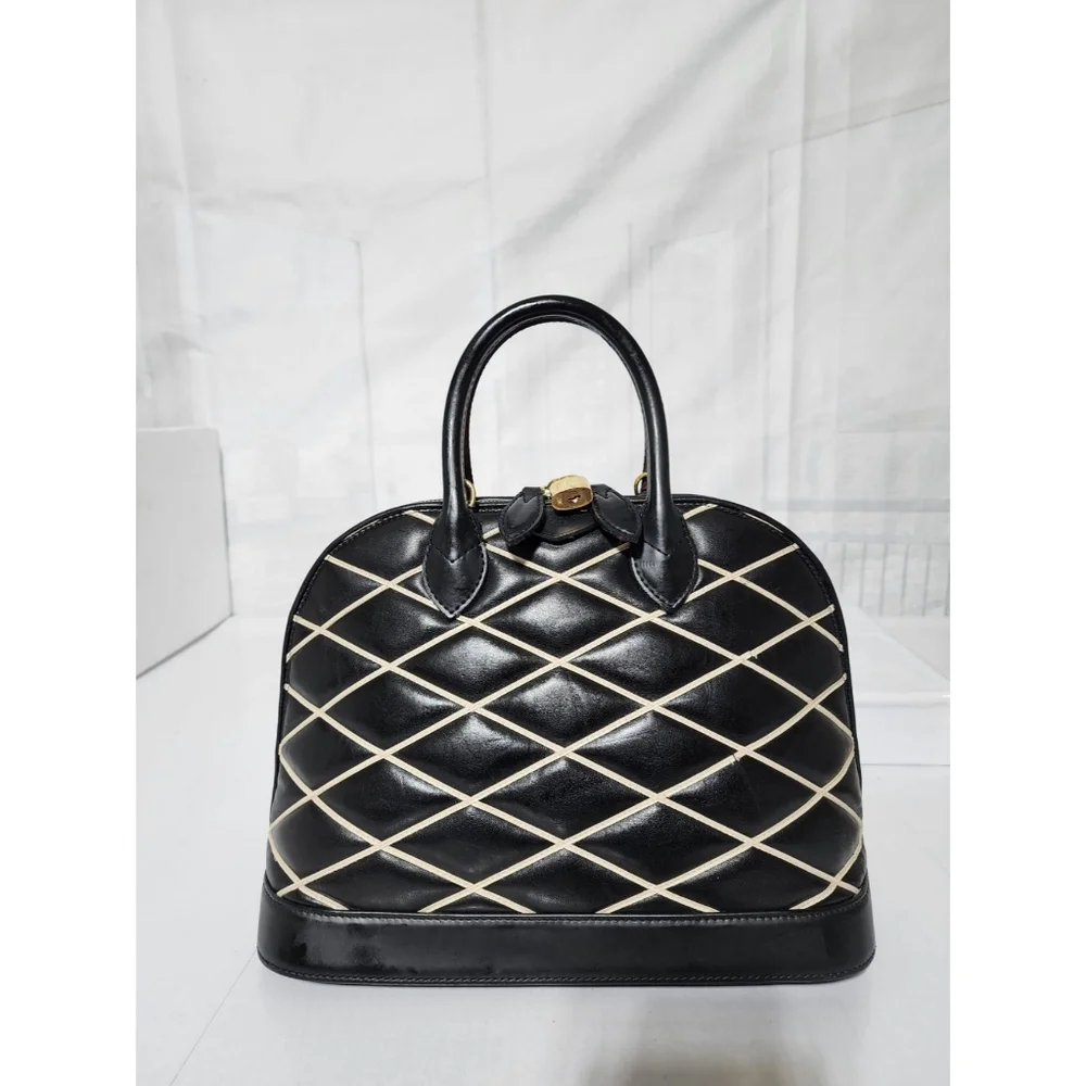 LOUIS VUITTON Lambskin Leather Malletage Alma PM Bag Black/White